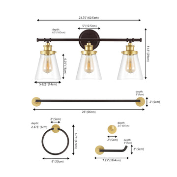 Hollis 23.75" 3-Light Traditional Farmhouse Vanity Light with Bathroom Hardware Accessory Set - JONATHAN Y